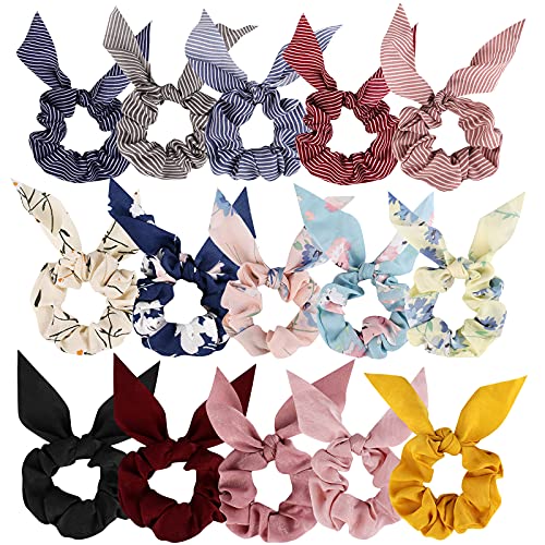 YARIEW 15 Pack Hair Scrunchies Bow Scrunchies for Women Big Scrunchies Bunny Ear Scrunchies Ponytail Holders Scrunchies with Bow Satin Scrunchie Hair Scrunchies for Women's Hair