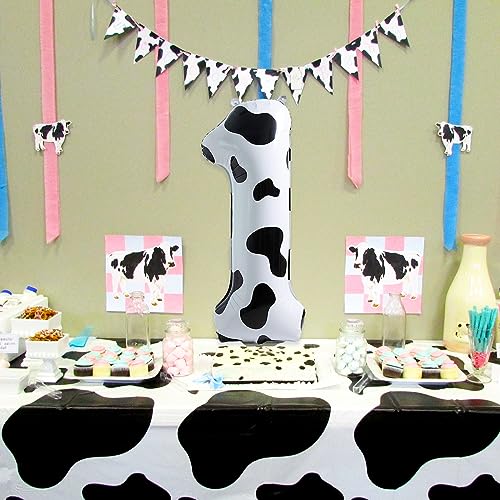 Image of Isndare Cow Print Number 1 Balloon, 40 Inch, Self Sealing, Aluminum, Unisex, Birthday Decoration Supplies