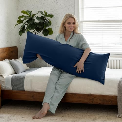 Image of TELUS Body Cooling Pillow Cases Cover, Bamboo Rayon Pillowcases with Zipper Closure, Cool and Breathable Pillow Case for Hot Sleepers and Night Sweats, 20x54 inches, Navy Blue