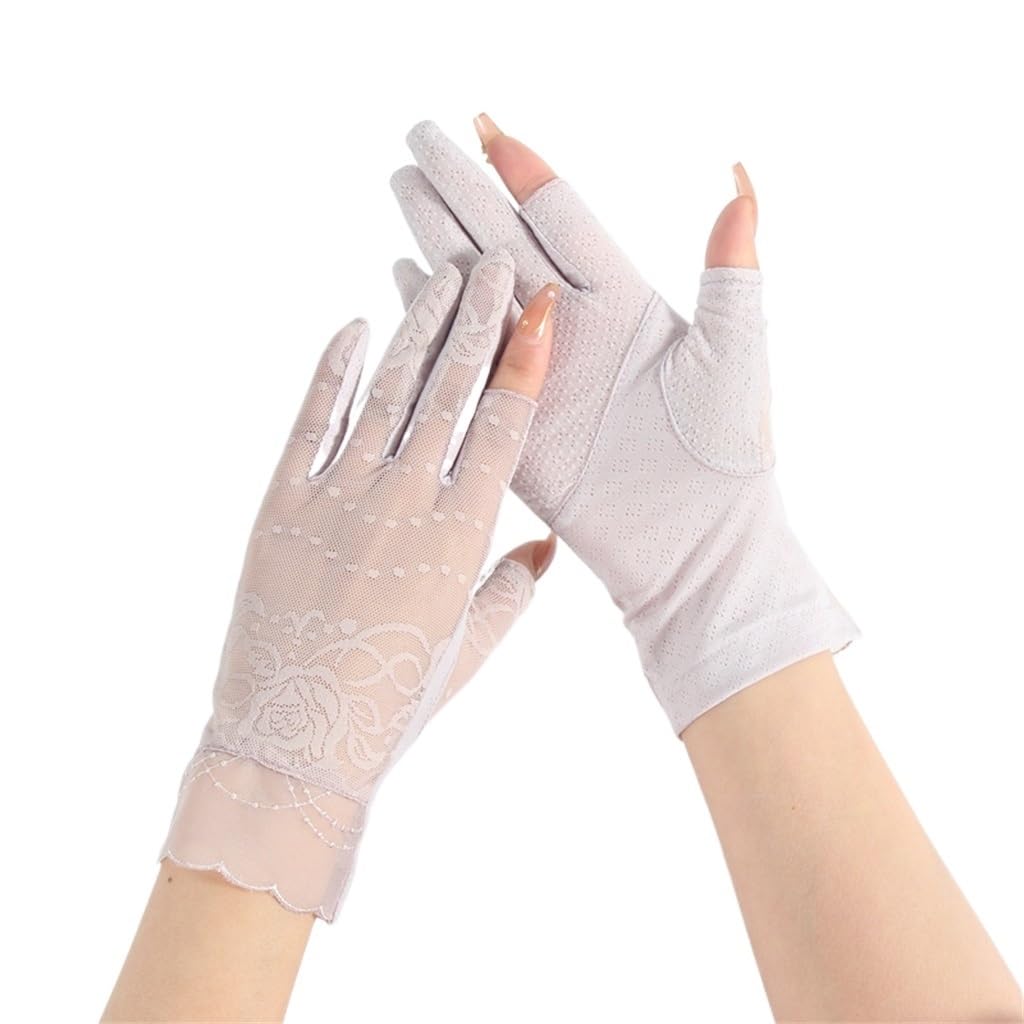 Gloves Women's Thin Ice Silk Lace Driving And Cycling Touch Screen Outdoor Exposed Two Fingers