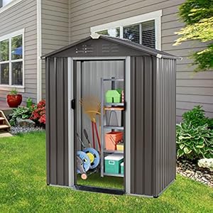 Vongrasig 5 x 3 x 6 FT Outdoor Storage Shed, Metal Tool Shed Clearance Garden Steel Shed with Side Window and Lockable Door Waterproof Tool Shed for Backyard Patio, Lawn (Gray) Vongrasig 5 x 3 x 6 FT Outdoor Storage Shed Metal Tool Shed Clearance Garden Steel Shed with Side Window and Lockable Door Waterproof Tool Shed for Backyard Patio Lawn Gray