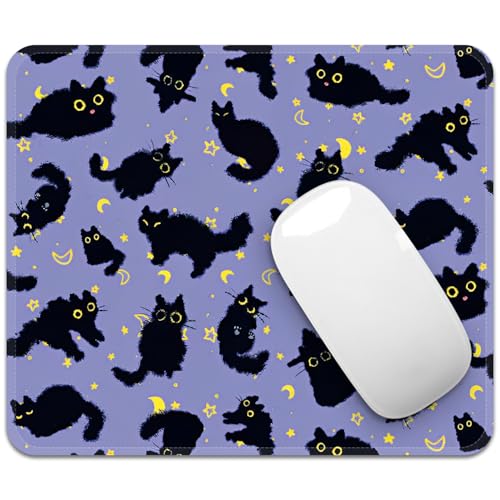 Image of FROGIGO Mouse Pad with Stitched Edges - Cat Night Sky Mousepad for Women, 9.25 x 7.75 inch Washable Square Desk Pad, Non-Slip Rubber Base, Office Home Laptop Accessories - Moonlight Cats