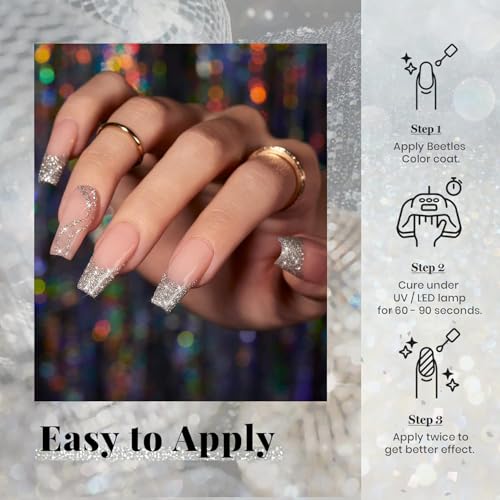 Image of Beetles Silver Gel Nail Polish - Silver Party, 15ml Glitter Gel Polish, Soak Off UV LED Needed Nail Art Manicure Salon DIY Design at Home Summer Gifts for Woman