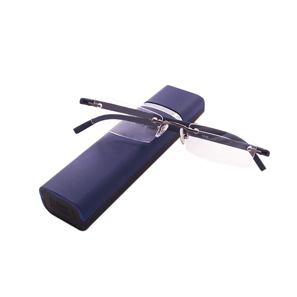 KoKoBin Ultralichte TR90 frameloze leesbril met brillenkoker, leeshulp voor dames en heren (rood, 1,5