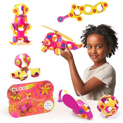 Clixo Crew 30 Piece Pack - The Flexible, Durable, Imagination-Boosting Magnetic Building Toy - Modern, Modular Designs for Hours of STEM Play. A Multi-Sensory Magnet Toy Experience Anywhere! Ages 4-99