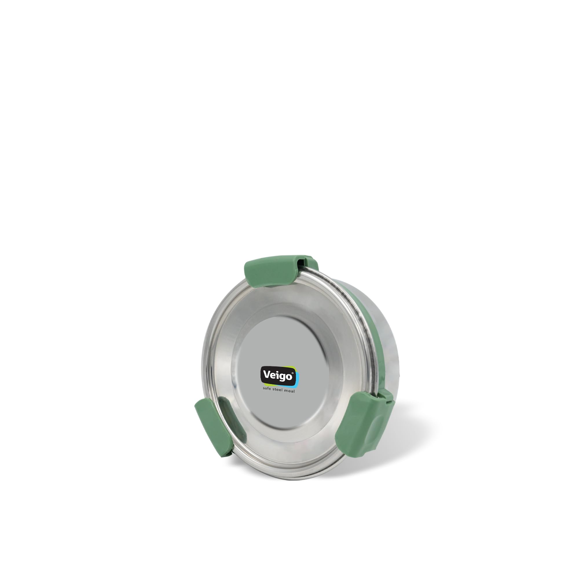 Veigo Round Food Lock Lunch Box Dabba Military Green| Stainless Steel | 325 ml | Leakproof & Airtight | Kitchen/Table/Freezer/Leftovers