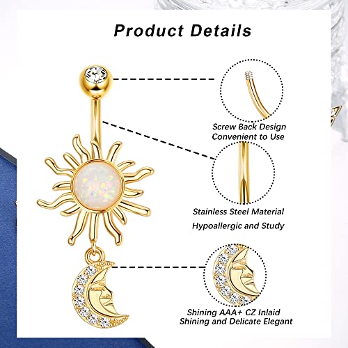 Dochais Belly Buton Rings Surgical Stainless Steel Belly Button Ring for Women Dangle Belly Button Rings Butterfly Cubic Zirconia Navel Barbell Body Piercing2