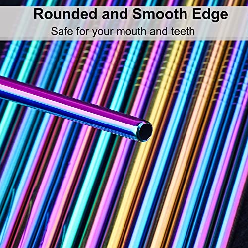 Image of Vinaco Reusable Smoothie Straw, 0.4'' Extra Wide Stainless Steel Straw 10.5'' & 8.5'' Long colorful Straws, 6 Pack Metal Straw with 1 Reusable Straw Brush Cleaner for Milkshake, Smoothie, Bubble tea