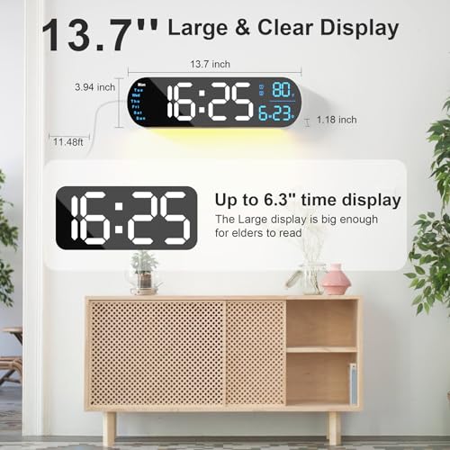Hansang SZGZ-A-001 Large Digital Wall Clock With Remote Control 13.7’’, Auto Brightness, 9 Rgb Ambient Light, Dual Alarm Clock&Timer, 12/24H Mode, Temperature For Bedroom thumb #1