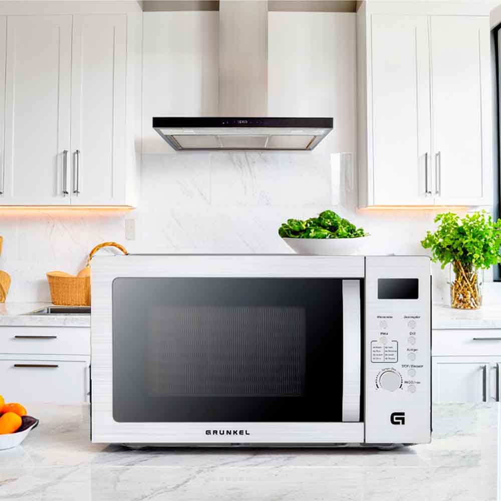 Microondas con grill y airfryer Grunkel MW-28AIRFRYER de 28 litros y 3 funciones, microondas 900W, grill 1200W, airfryer y horno 2200W con 5 niveles de potencia 8 programas y descongelado.