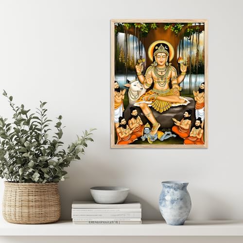 Image of HOTHOUSE Sri Dakshina Murthy Wall Frame for Pooja Room, Office Dakshinamurthy Wall Frame Dakshinamurthy Photo Big Size Guru Dakshinamurti Wallpaper Set Of 1 (13 X 17 inch)