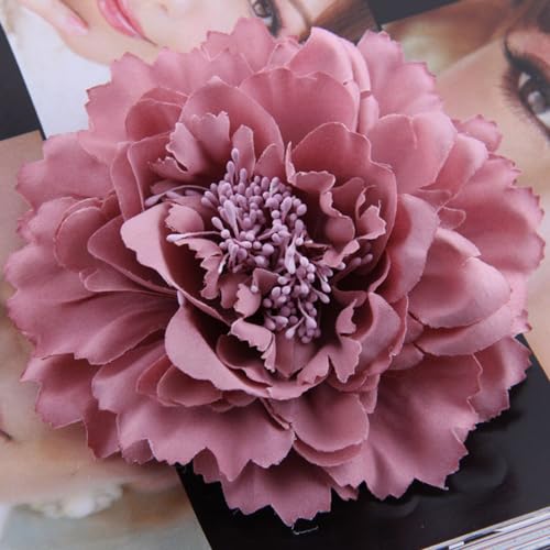 Image of Peony Fabric Flower Brooches Oversize Lapel Pins Extra Big Brooch Delicate Dancing Party Prom Wedding Charm Banquet Dress Suit Guest Corsage Accessories Gifts Dancer Large Hairpin Clip 110mm