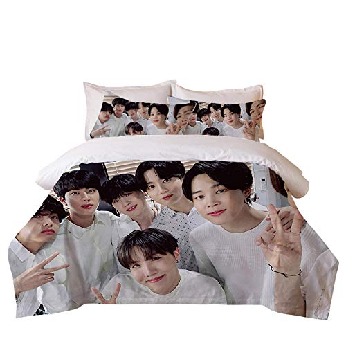 DZZQQ BTS Juego de Ropa de Cama,para Cama 150,Celebridad Coreana Juego de Funda Nórdica 220x240cm 3D Foto de Grupo de Chicos BTS - Blanco Juego...