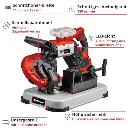 Einhell Akku-Bandsäge TE-MB 18/127 U Li-Solo Power X-Change (18 V, 115 mm Schnitthöhe, 127 mm Schnittbreite, Untergestell, LED-Licht, inkl. 2x Sägeband, ohne Akku)