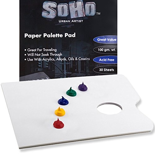 SoHo Urban Artist Disposable White Paper Palette Pads - Thick Paper Palettes for Acrylics, Oils, Watercolors, & More! - with Tumb Hole - 12 x 16