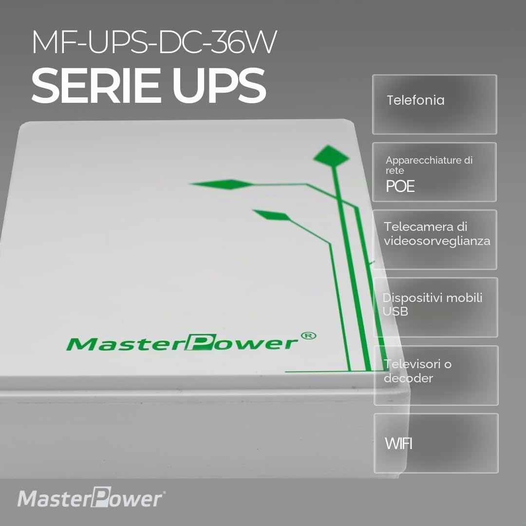 Master U-Power Mini UPS 7.4V 4000mAh 36W – Gruppo di Continuità per WiFi, Router, Modem e Telecamere IP – Ingresso AC, Uscite USB/DC/PoE 5V 9V 12V 15V 24V