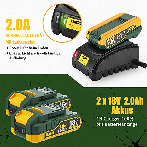 Akkuschrauber, TECCPO 45Nm Bohrschrauber, 2x 2000mAh Akkus & 105 pcs Zubehöre Set, Schnellladegerät, 21+3… – Bild 4