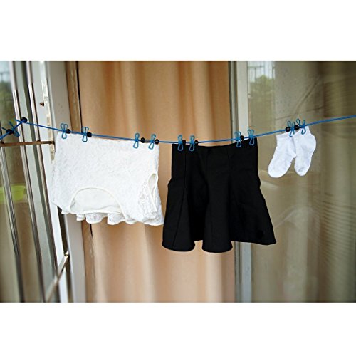 Travel Clothesline, Portable Retractable Clothesline With 12Pcs Clothespins For Indoor Laundry Drying, Outdoor Camping Accessories By Hawatour, Blue, 2 Count #TOP1