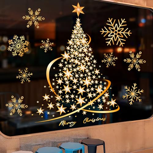 1 Stück Goldener Weihnachtsbaum-Fensteraufkleber, Weihnachten...