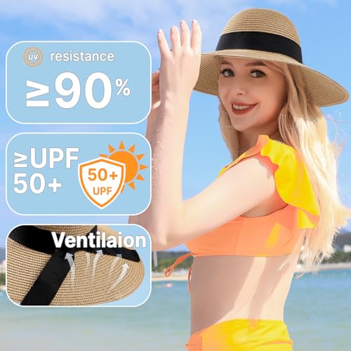 Sun Hats for Women, Wide Brim Beach Straw Hat for Women UPF 50+ UV Sun Protection Beach Hat - Image 4