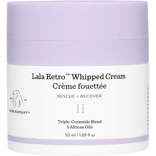 Drunk Elephant Lala Retro Whipped Cream - 50 ml/1.69 fl oz - Ceramide Moisturizer - Clean Clinical Skincare - Cruelty-Free - Dermatologist-Tested - Includes D-Bronzi Deluxe Sample (5 ml/.16 fl oz)