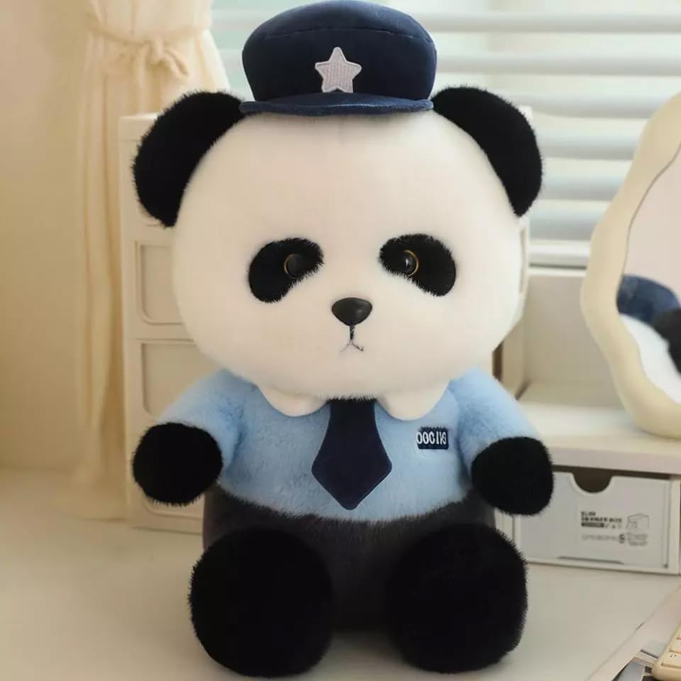 Image of Patrol Panda Plush Toy Cartoon Stuffed Animals Cute Toys for Kids & Babies Cuddly Animal Stuff Huggable Gifts for Toddlers Black 25 cm