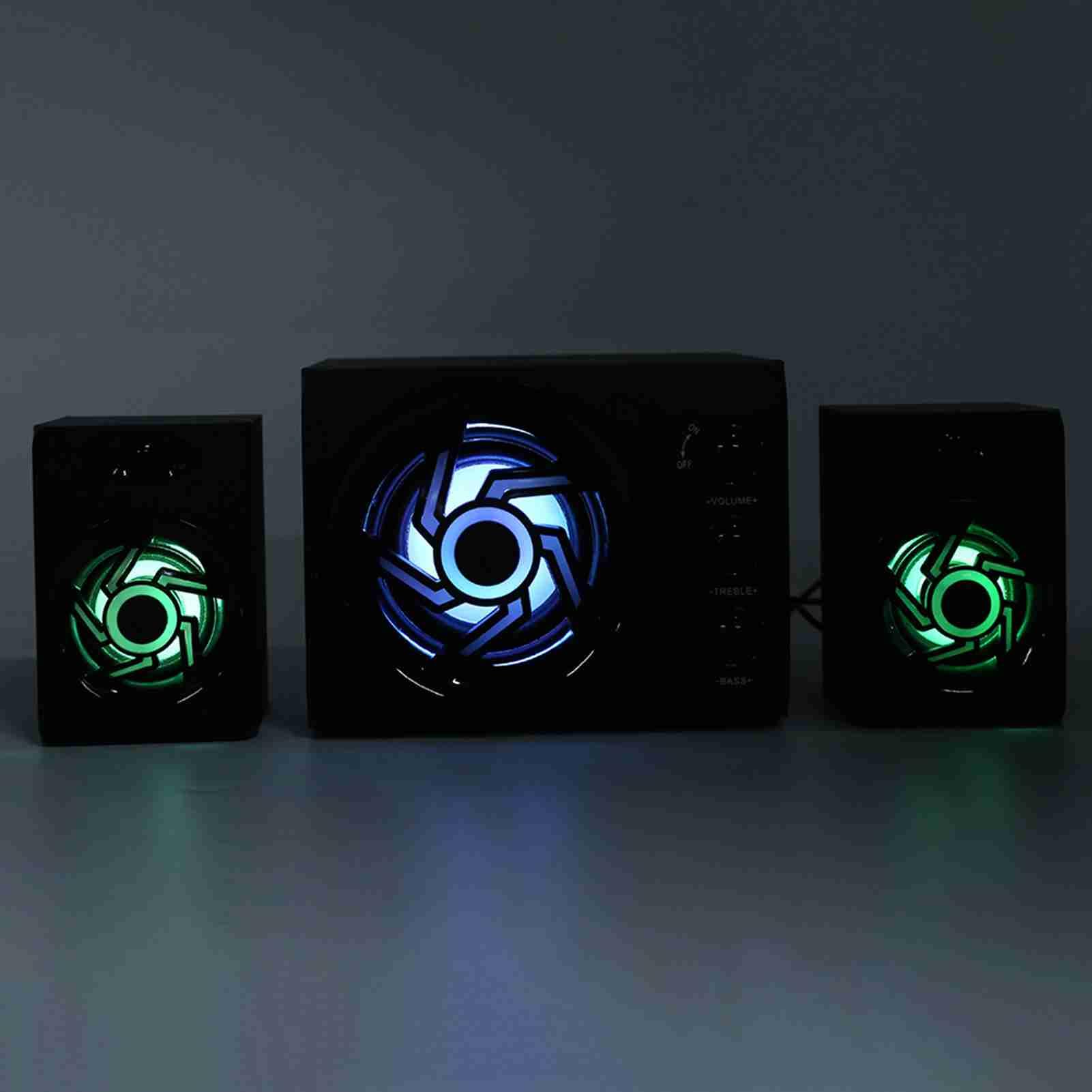 Cocoarm Altoparlante per Computer, Subwoofer per PC ABS 2.1 con Bluetooth e da 3,5 Mm, 7 Luci Colorate, Controllo del Volume dei Bassi da 25 Hz a 20 KHz per Desktop, Laptop, Telefoni Cellulari,