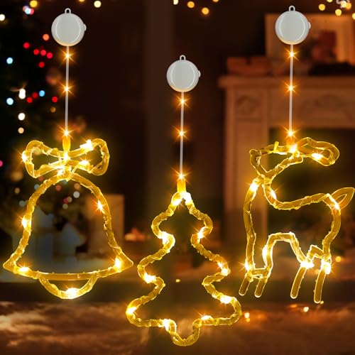 Weihnachtsdeko LED Fenster 5 Jixviqi LED Weihnachtsdeko Fenster,3 Stück 36LED Weihnachtsdeko...