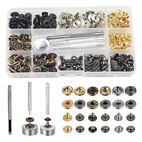 60 Sets of Snap Buttons, Metal Press Buttons, Fasteners Buttons, Leather Snap Button, Press Studs with Punch Tool Set for Repairing and Decorating Clothing, Bags, Belts, DIY(6 Colors) Cover
