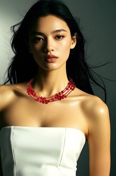 Colorful Natural or Synthetic Gemstone Choker Necklace for Women, Statement Sea Shell Crystal Beaded Multi-Strand Collar Necklace, Moonstone Jewelry Gift for Her 5