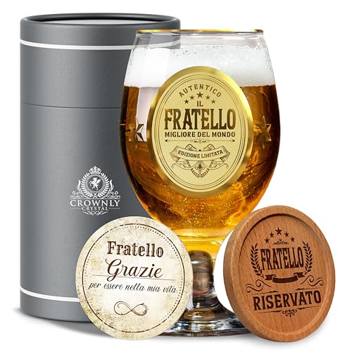 CROWNLY CRYSTAL® Regalo Fratello Compleanno Bicchieri Birra Regali Personalizzati Regalo Anniversario Per Lui Regali Per Lui Originali Bicchieri Birra Particolari Tazza Fratello Maggiore Idee Regalo