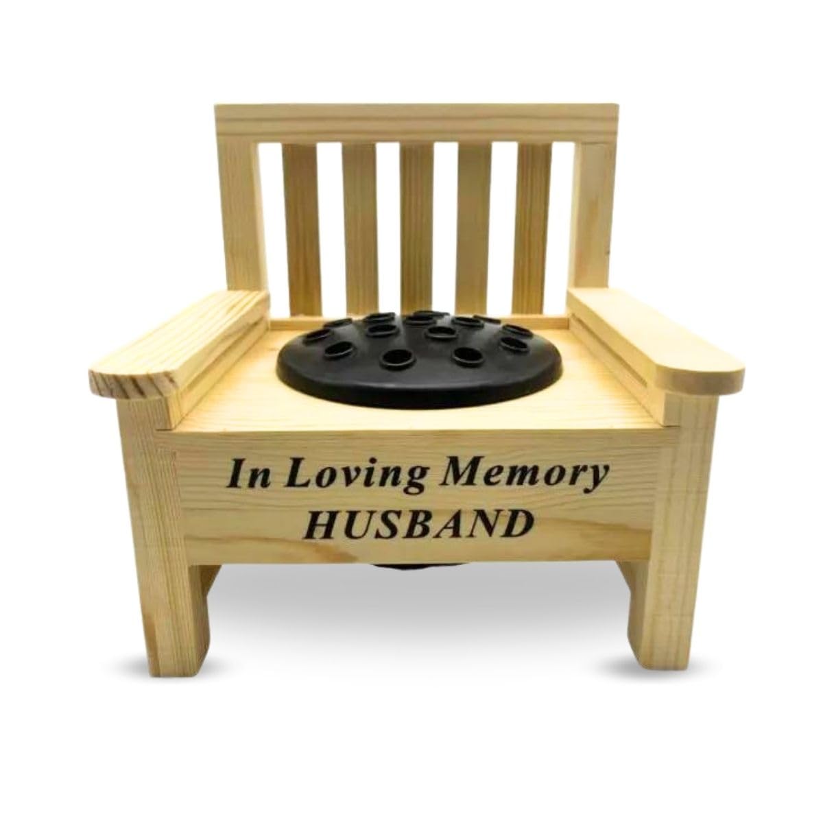 Yaldram Mini Wooden Memorial Bench with Black Plastic Insert Pot Fresh Artificial Flowers Graveside Ornament Bench with Flower Holder Heartfelt-Tribute (In Loving Memory HUSBAND)