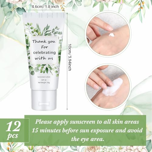 Image of 12 Pcs Mini Sunscreen Bulk for Summer Party Wedding SPF 30 Water Resistant Sunscreen Lotion Bulk 1oz Travel Size for Thank You Gifts Wedding Supplies (Greenery)