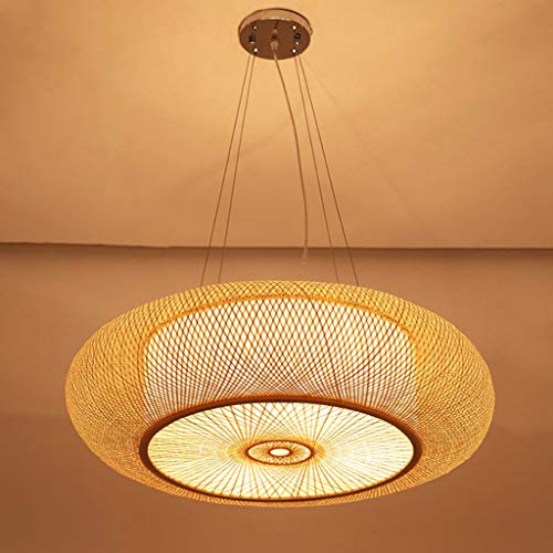 Retro E27 Pendellampe Hängeleuchten Natürlichen Bambus Pendelleuchte Vintage Gewebte Lampenschirm Kronleuchter Höhe Verstellbare Hängelampe Beleuchtung Restaurant Teestube Café Deckenleuchte,40cm Cover