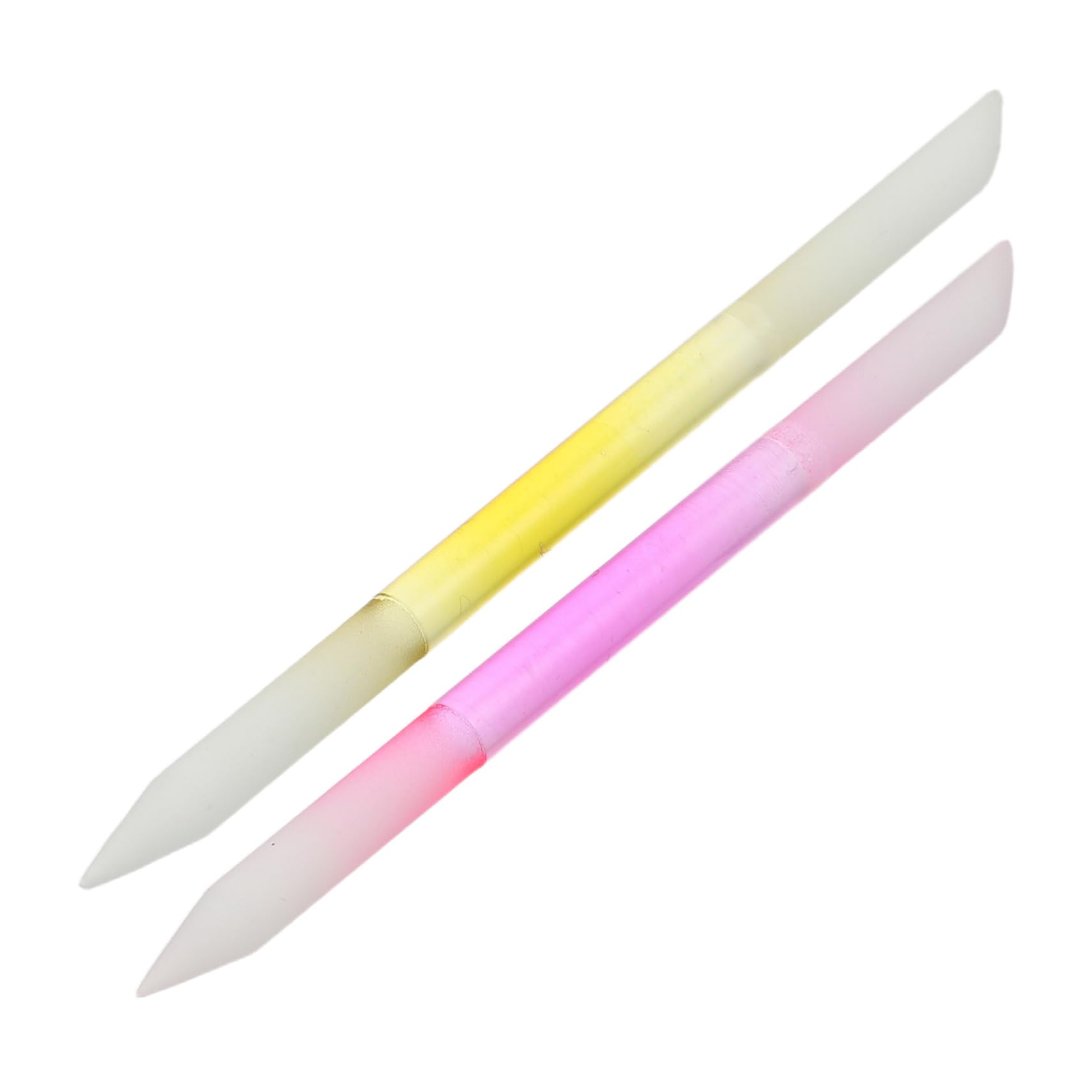 BIUDECO 2pcs Glass Cuticle Pusher Tool: Glass Cuticle Stick Set Double Sided Nail Files Precision Manicure Pusher Tools Semi Transparent Pink Yellow