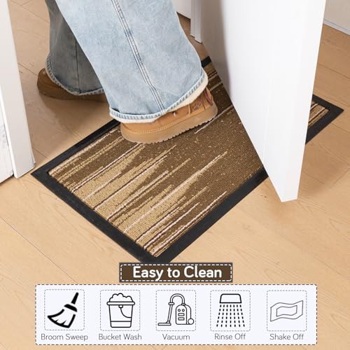 Image of HOKIPO Doormat for Main Door Entrance Non-Slip Entry Door Mat, 75x45 cm, Brown Bars (AR-6503)