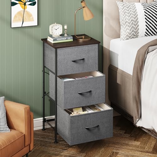 WLIVE Dresser with 3 Drawers, Fabric Nightstand, Organizer Unit, Storage Dresser for Bedroom, Hallway, Entryway, Closets, Sturdy Steel Frame, Wood Top, Easy Pull Handle, Dark Grey - Image 7
