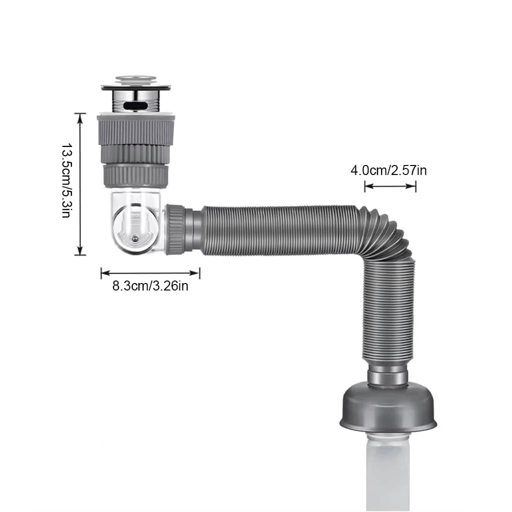 Wickston Adjustable Anti-Odor Sink Drainage Pipe Kit – Flexible Universal Waste Pipe with 304 Stainless Steel Strainer Plug, Rubber Sealing Gasket & Connector Nut – Fits Bathroom & Kitchen