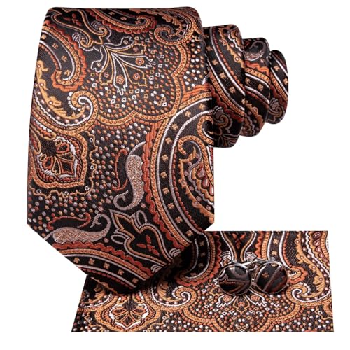 Image of Dubulle Silk Ties Set for Men Formal Paisley Striped Necktie Pocket Square Cufflinks 3PCS Sets Wedding Business Party
