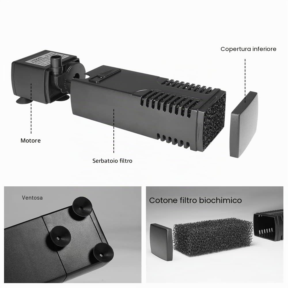 flintronic Filtro per Acquario, 300L/H Filtro Interno per Acquario per 60L Piccoli Acquari, Acquari Freddi o Tropicali, Acquario per Tartarughe