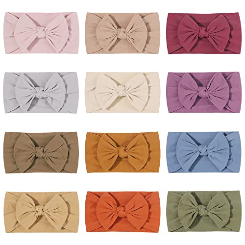 MiDoDo Juego de 12 piezas de cabezal de bebé recién nacido pañuelo de bebé suave y elástico lazo de bebé niña cabezal ancho (juego de 12 piezas (b) (12PCS)