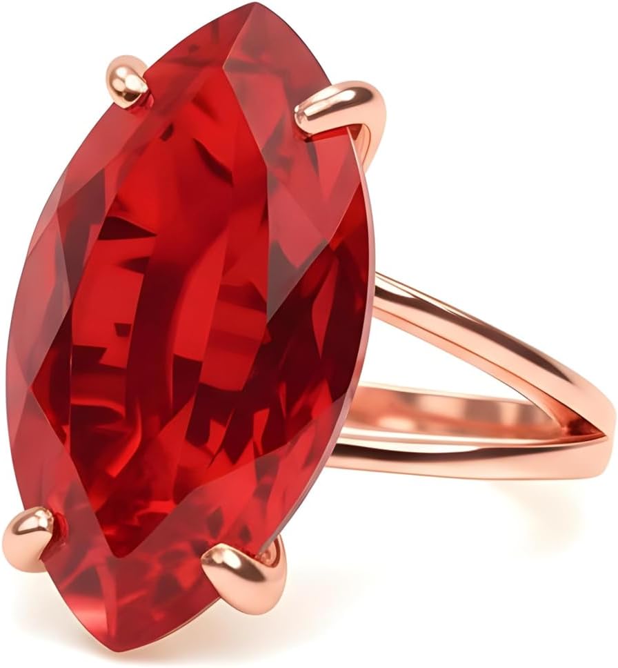 Marquise Cut Ruby Ring - Sterling Silver Gemstone Jewelry - Handmade July Birthstone Red Stone Cocktail Ring
