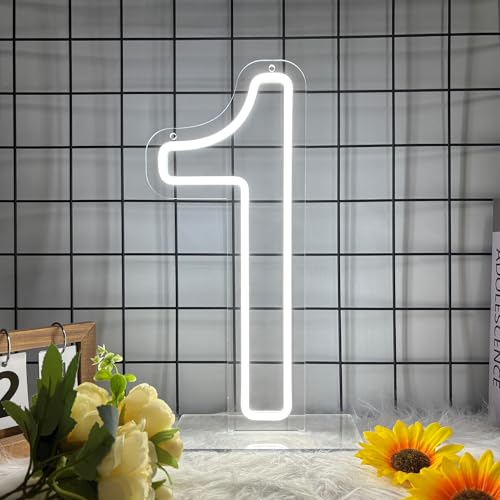 Image of Number 1 Neon sign, One Led sign for First Birthday, 1st Birthday Neon Light for Bedroom, Kids Room, USB Powered Light Up Neon Signs for Party Decor