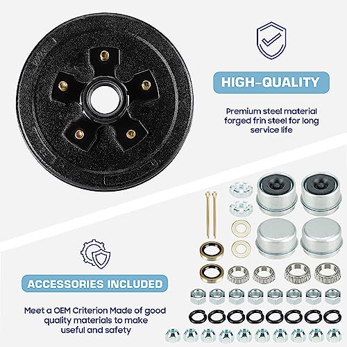 Image of Trailer Axle Electric Brake Kit, Pair of 5 hole on 5 inch Bolt Circle Brake Drum with 10 inch x2-1 /4 inch Manual Adjusting Brakes for 3500 lb Axles(Not Fit 5 on 4.5 inch), Replacement 10 inch Brake Hub Drum Assembly