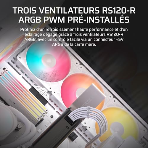 CORSAIR 3500X RS-R ARGB Boîtier PC Moyen-Tour - 3 Ventilateurs RS120-R ARGB Préinstallés, Peut accueillir jusqu'à 10 Ventilateurs 120 mm, Compatible avec Une Carte mère à Connexion inversée - Blanc