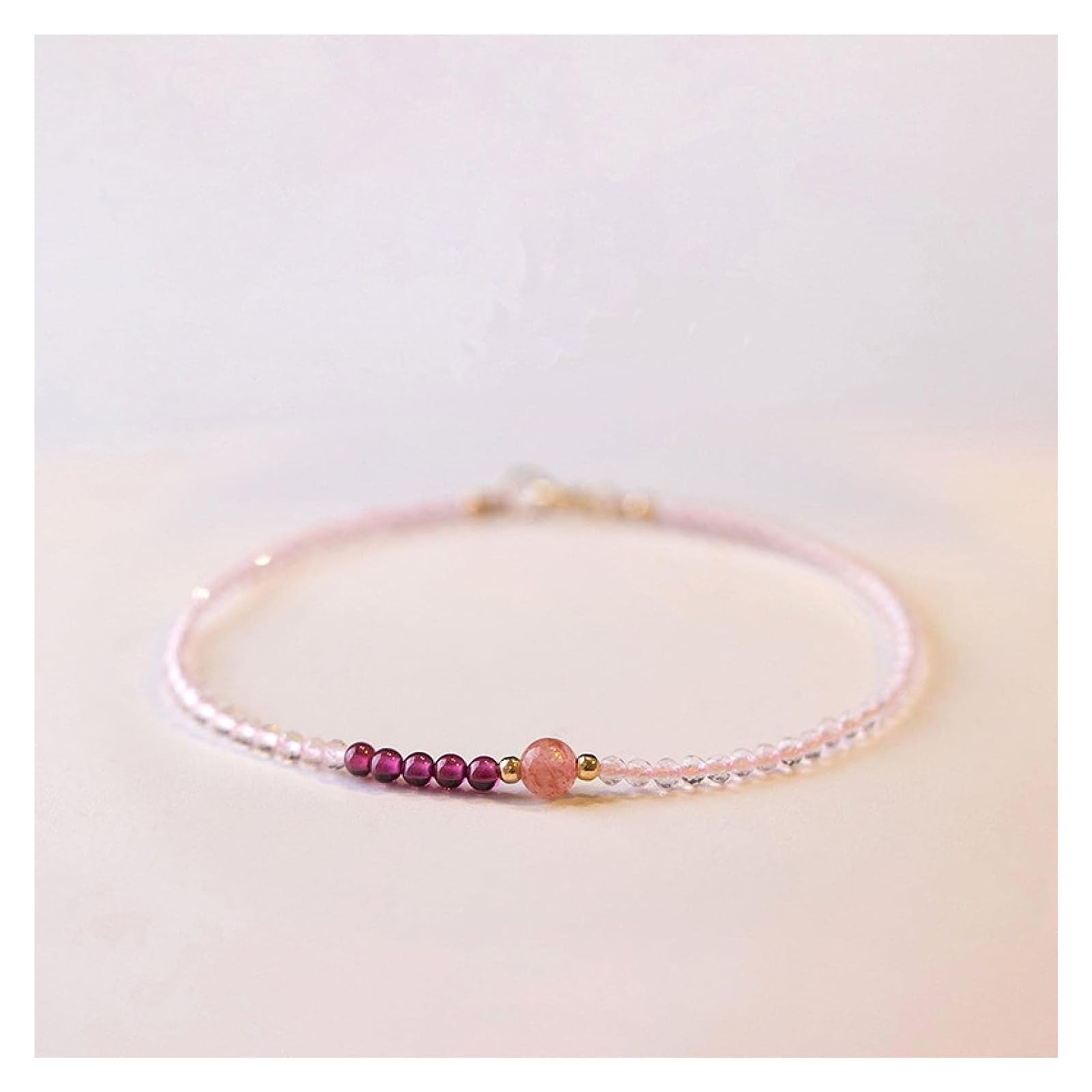 JCAKES Bracciali con perline Braccialetti Donna Lady Bracciale Ragazze Regalo Sottile 2mm Quarzo Fragola Naturale/Quarzo ross Granato Perline Braccialetti Ragazze Delicato