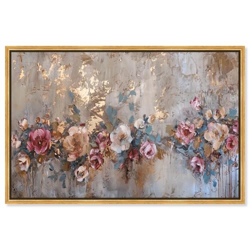 Art Remedy Fleur de Ruin II Canvas Fancy Floral Art, Gold Frame, 24" x 16"