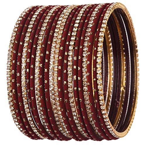 Efulgenz Rhinestone Bangles Crystal Bangles for Women Indian Bollywood Bangle Set Indian Wedding Bangles Rhinestone CZ Plain Metal Bracelet Bangle Jewelry for Women