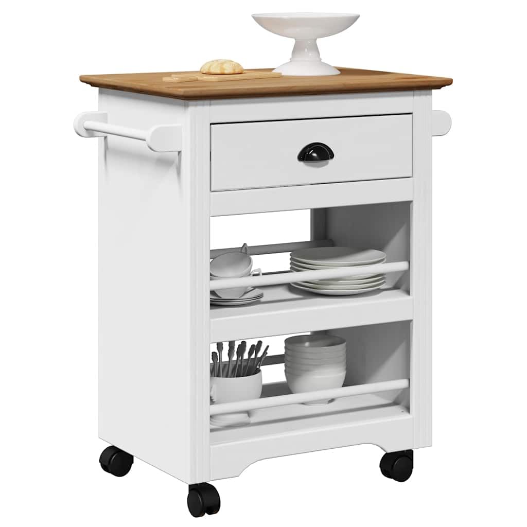 Gecheer Carrito de Cocina BODO Blanco y marrón 67,5x45x80 cm,Carrito verdulero para Cocina,Carrito Auxiliar Multiuso,Carros de Servicio