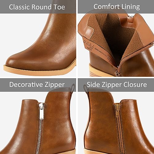 PIZZ ANNU Women's Fashion Ankle Boots Round Toe Low Chunky Block Heel Non-Slip Comfortable Short Boots Side Zipper Booties Shoes2